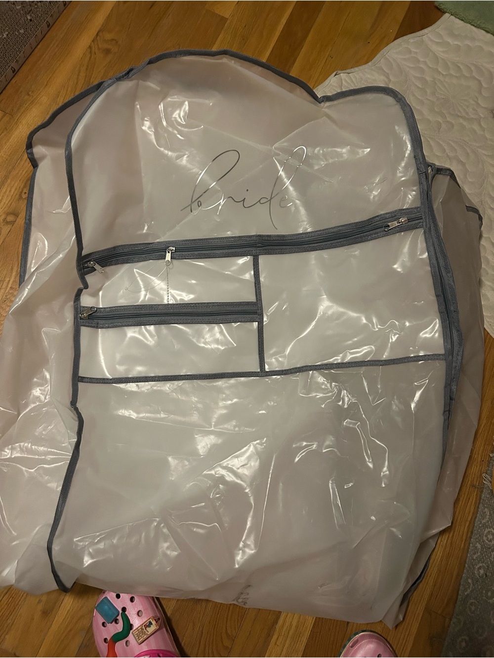 Bride Clear Garment Bag with Gray Trim